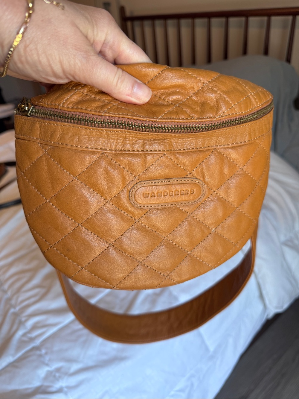 Quilted Tan Leather crossbody Bag